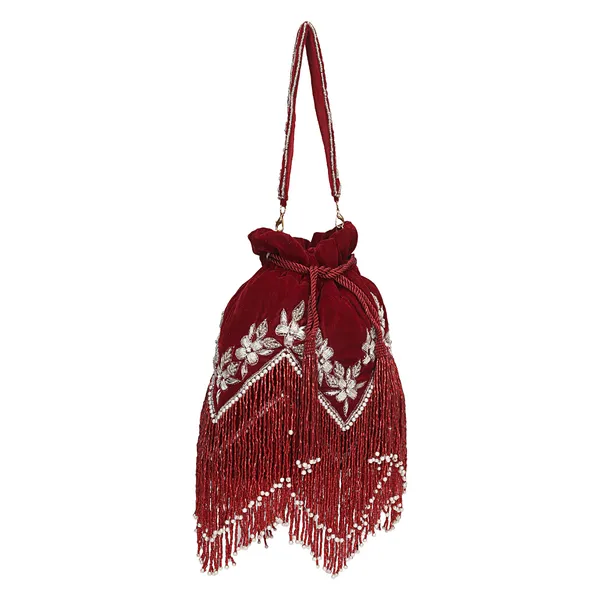 Maroon_Velvet_Embellished_Potli_Bag_For_Women