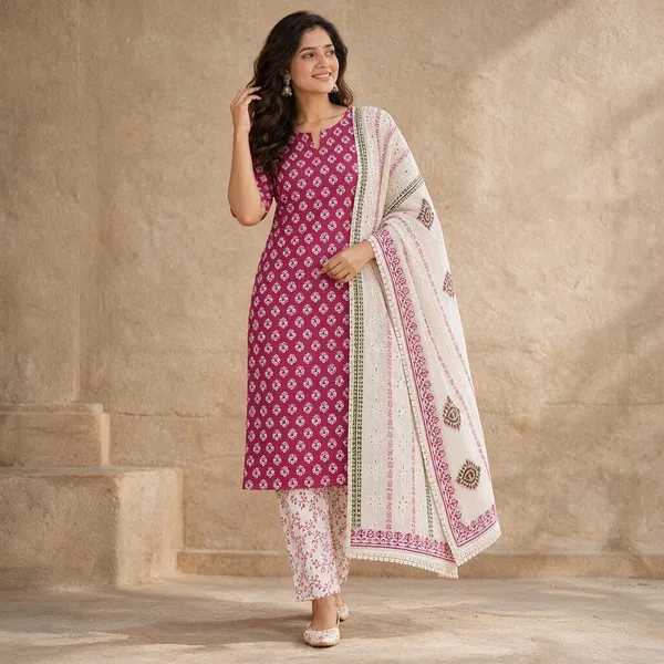 Dark_Pink_Cotton_Straight_Floral_Print_Kurta_Suit_For_Women