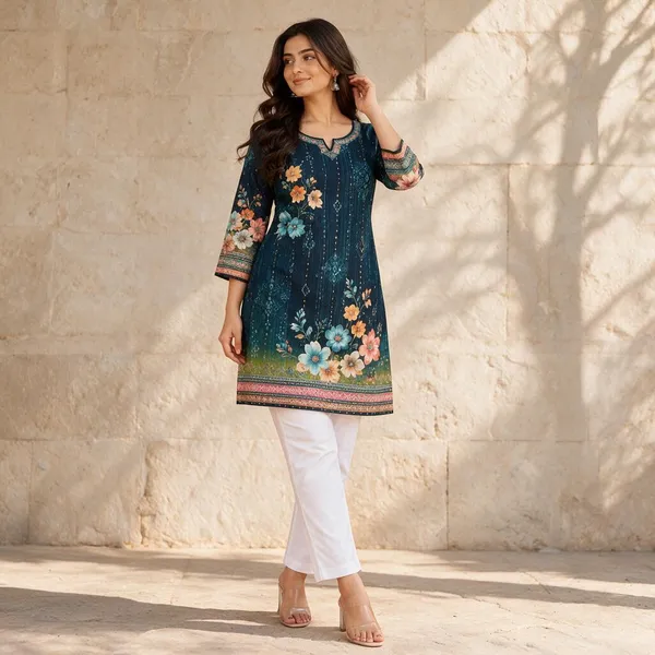 Dark_Blue_Muslin_Straight_Floral_Print_Kurti_For_Women