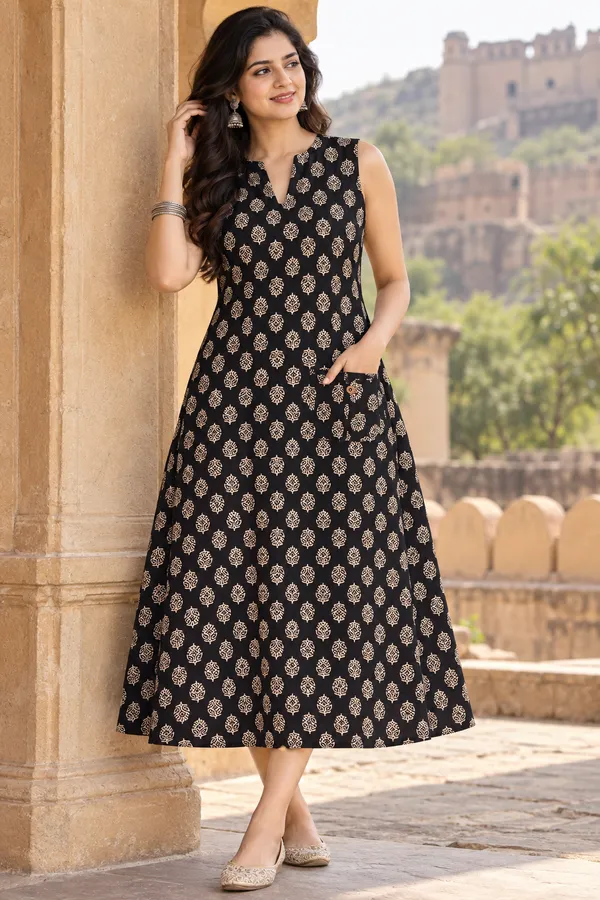 Black_Printed_A-Line_Dress_for_Women