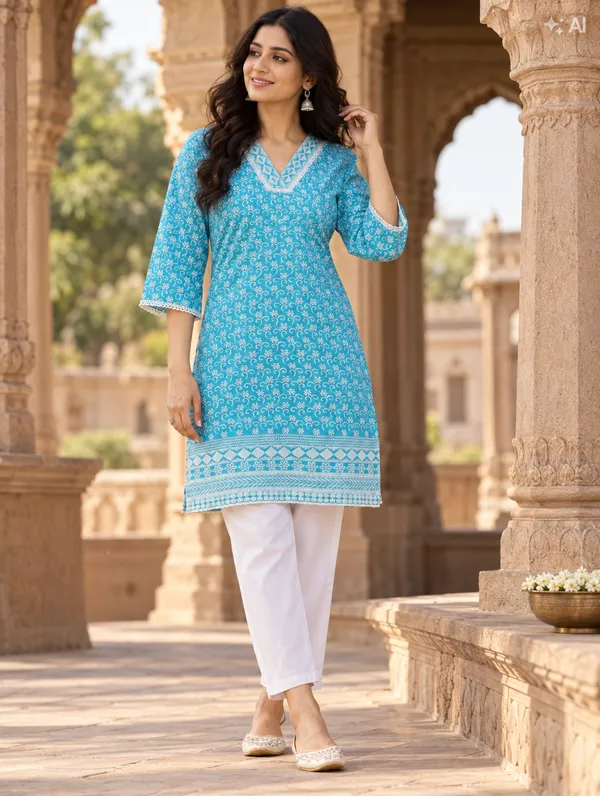 Turquoise_Printed_Straight_Kurta_For_Women