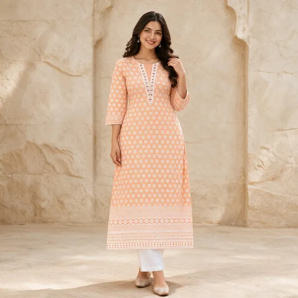 Peach_Cotton_Chikankari_Straight_Kurta_Set_For_Women
