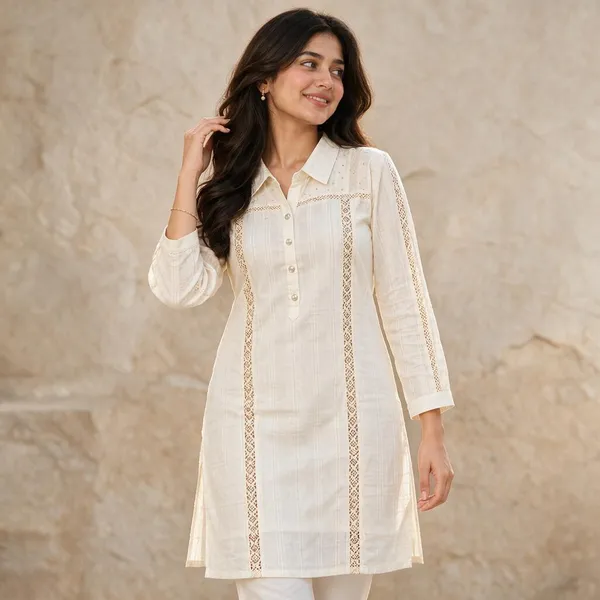 Cream_Chanderi_Silk_Dobby_Straight_Kurta_Set_For_Women