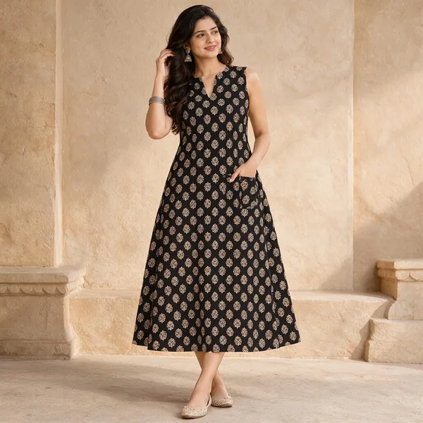 Black_Ajrakh_Cotton_A-Line_Printed_Dress_For_Women