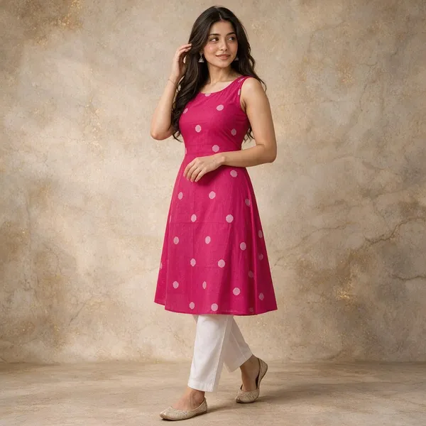 Rani_Pink_Handloom_Cotton_A-Line_Kurti_For_Women