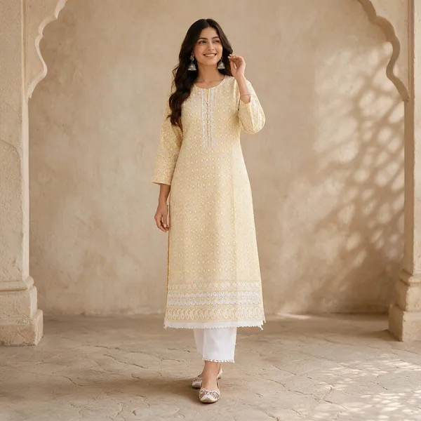 Beige_Cotton_Chikankari_Straight_Embroidered_Kurta_Set_For_Women