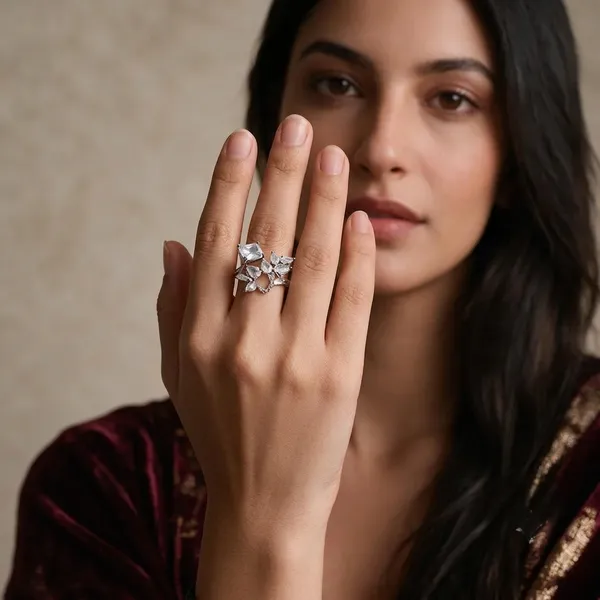 Silver_Stainless_Steel_Crystal_Cluster_Drop_Ring_For_Women_Pack_Of_2