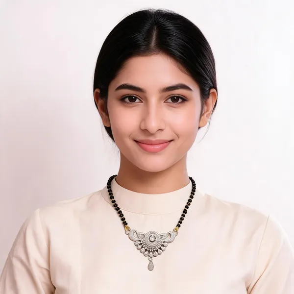 Black_Bead_Silver_Tone_Stainless_Steel_Teardrop_Mangalsutra_For_Women