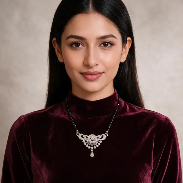 Black_Bead_Silver_Tone_Stainless_Steel_Teardrop_Mangalsutra_For_Women