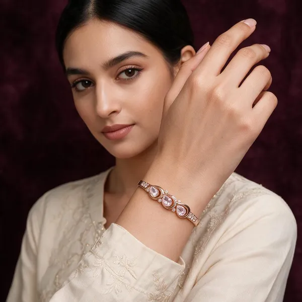 Gold_Stainless_Steel_Oval_Crystal_Embellished_Bracelet_For_Women