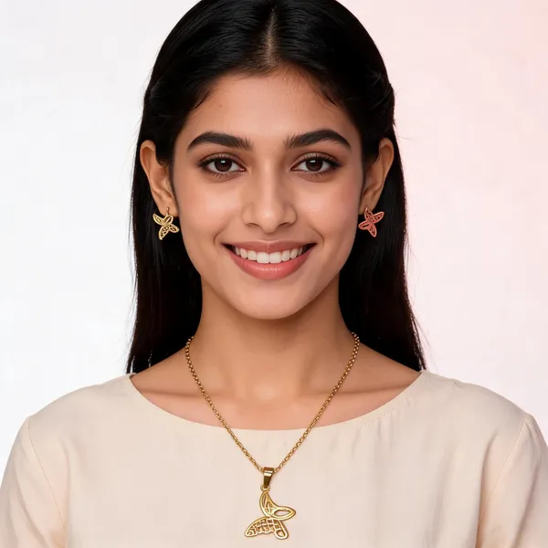 Gold_Stainless_Steel_Mermaid_Pendant_Necklace_Set_For_Women