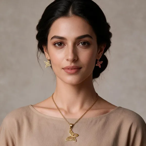 Gold_Stainless_Steel_Mermaid_Pendant_Necklace_Set_For_Women
