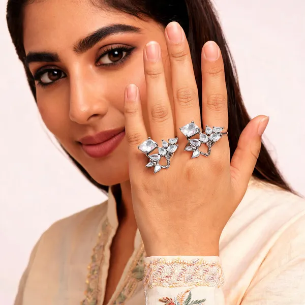 Silver_Stainless_Steel_Crystal_Cluster_Drop_Ring_For_Women_Pack_Of_2