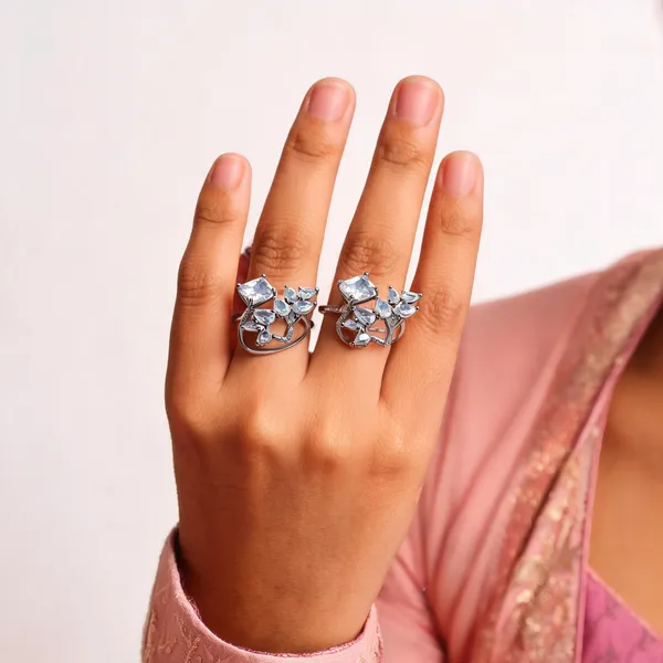 Silver_Stainless_Steel_Crystal_Cluster_Drop_Ring_For_Women_Pack_Of_2
