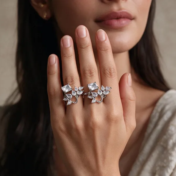 Silver_Stainless_Steel_Crystal_Cluster_Drop_Ring_For_Women_Pack_Of_2