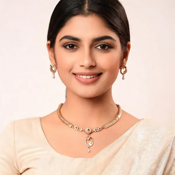 Gold_Stainless_Steel_Floral_Stone_Traditional_Necklace_Earrings_Set_For_Women