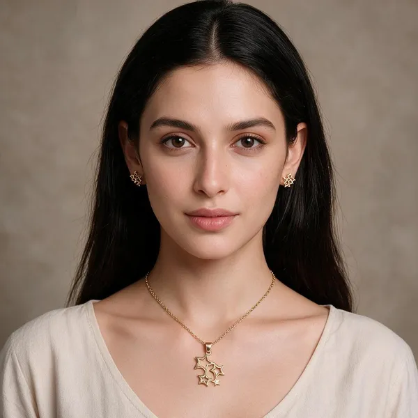 Gold_Stainless_Steel_Star_Cluster_Pendant_Necklace_Earrings_Set_For_Women_Pack_Of_2