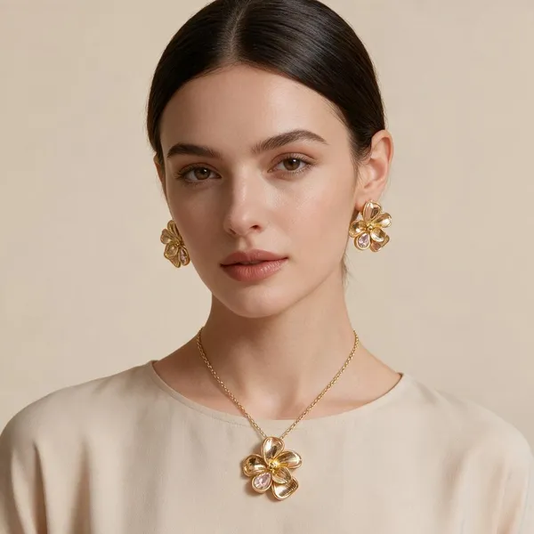 Gold_Stainless_Steel_Floral_Necklace_Earrings_Set_For_Women_Pack_Of_2