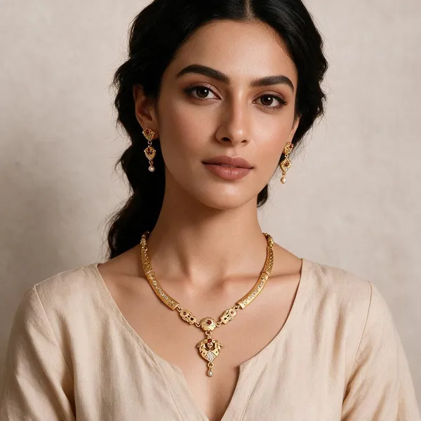 Gold_Stainless_Steel_Floral_Paisley_Stone_Necklace_Earrings_Set_For_Women