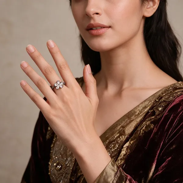 Black_Gold_Tone_Stainless_Steel_Floral_Ring_For_Women_Pack_Of_2