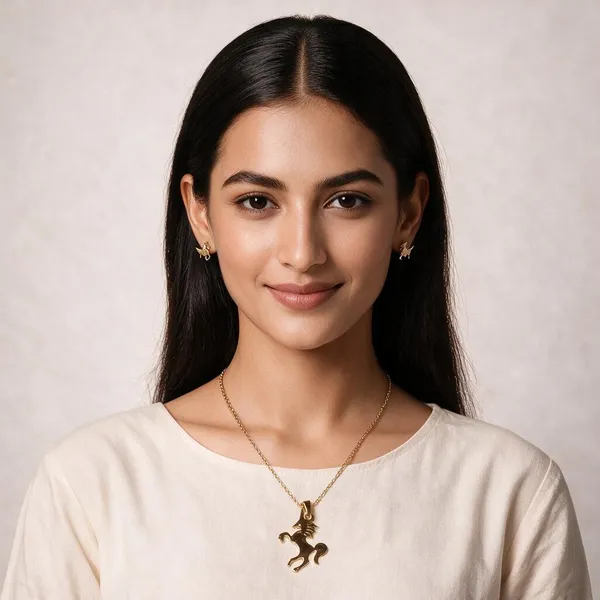 Gold_Tone_Stainless_Steel_Horse_Motif_Pendant_Jewellery_Set_For_Women