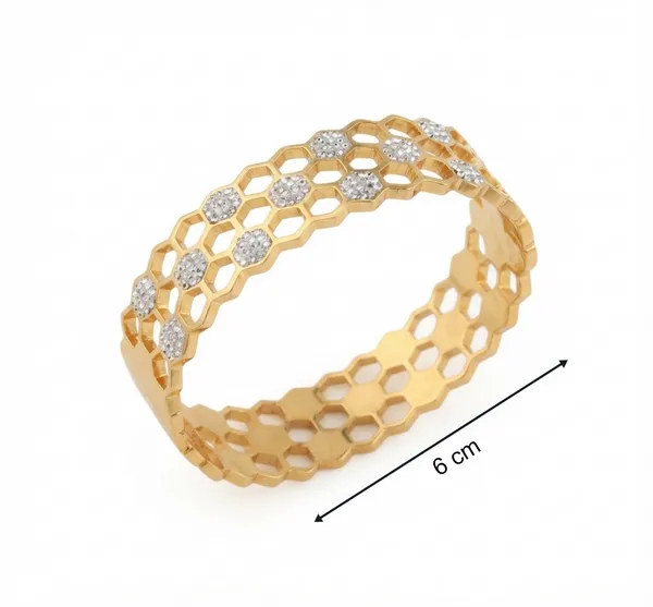 Gold_Tone_Honeycomb_Pattern_Stone_Studded_Bangle_For_Women