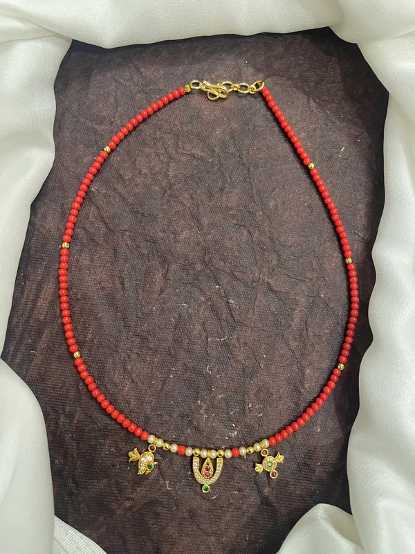 Red_coral_Gold_Tone_Balaji_Pendant_Necklace_for_Women