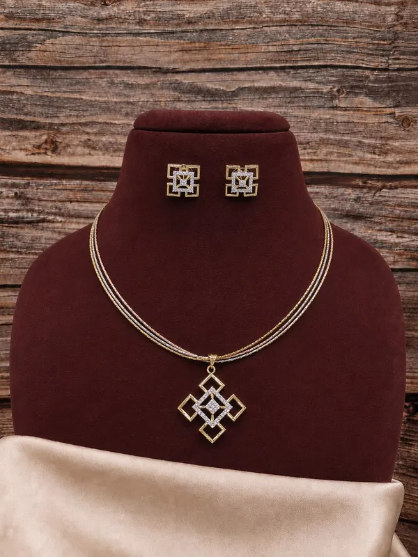 Gold_Tone_Geometric_Necklace_And_Earrings_Set_for_Women