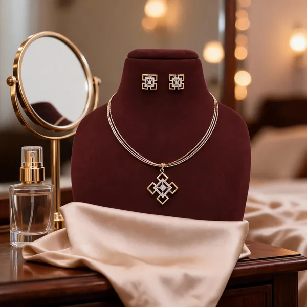 Gold_Tone_Geometric_Necklace_And_Earrings_Set_for_Women