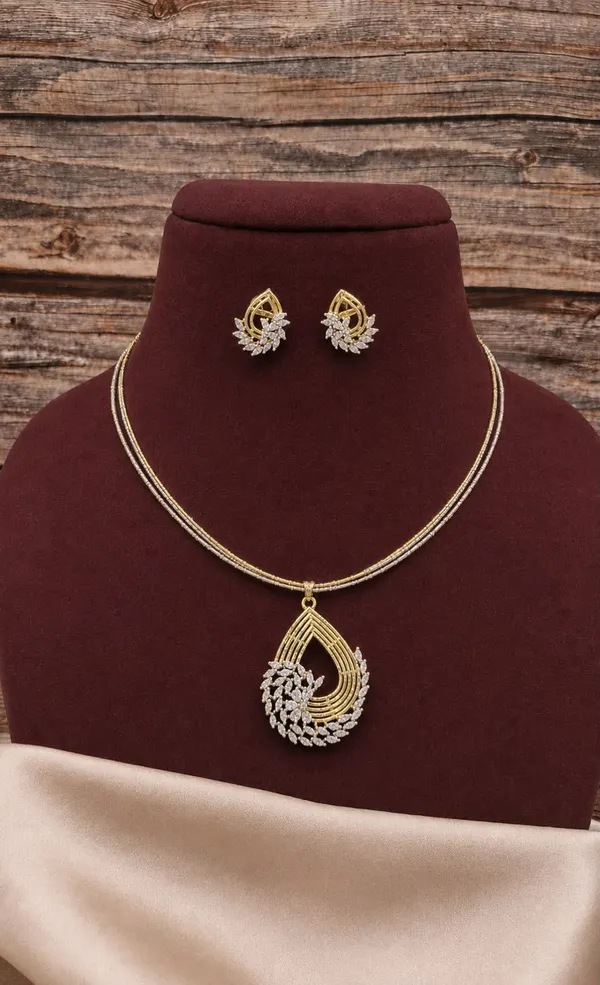 Gold_Tone_Teardrop_Necklace_And_Earrings_Set_for_Women
