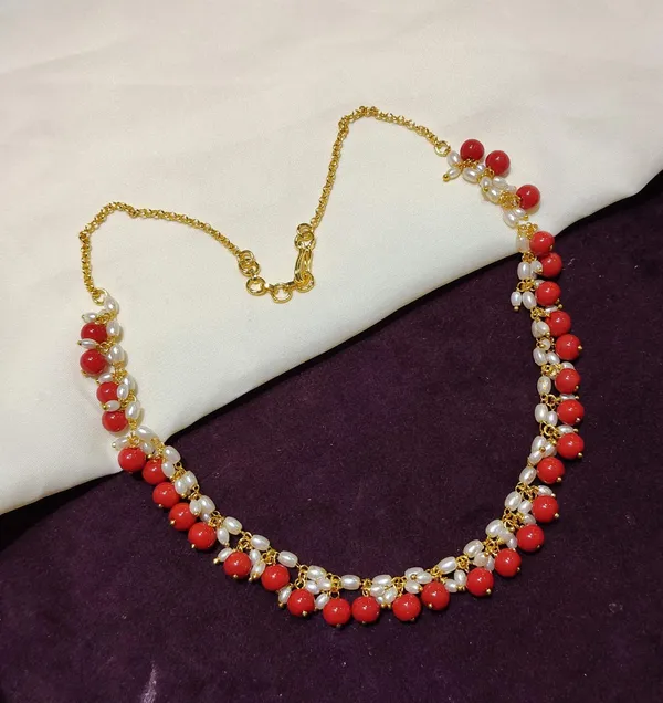 Coral_Beaded_Gold_Tone_Necklace_for_Women