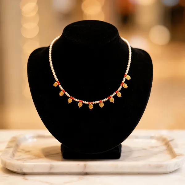 Gold_Tone_coral_kasu_Charm_Necklace_for_Kids/Adults