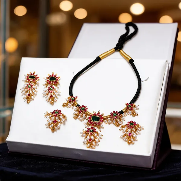 Black_thread_floral_kempstone__Necklace_Set_For_Women