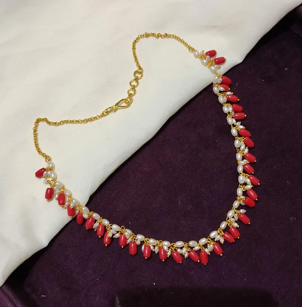 Coral_Beaded_Gold_Tone_Necklace_for_Women