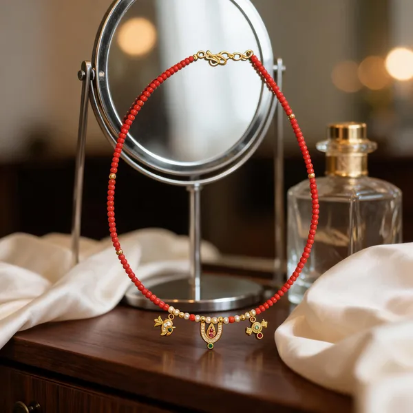 Red_coral_Gold_Tone_Balaji_Pendant_Necklace_for_Women