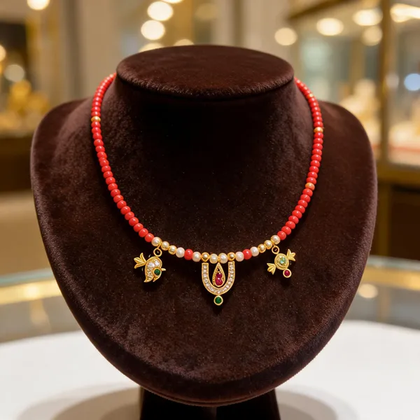 Red_coral_Gold_Tone_Balaji_Pendant_Necklace_for_Women