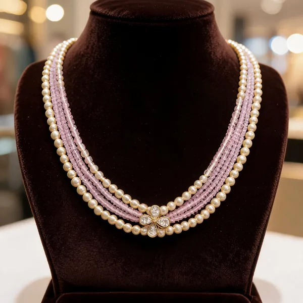 Gold_look_alike_Pink_Pearl_Multi-Strand_Necklace_set_for_Women
