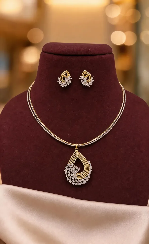 Gold_Tone_Teardrop_Necklace_And_Earrings_Set_for_Women