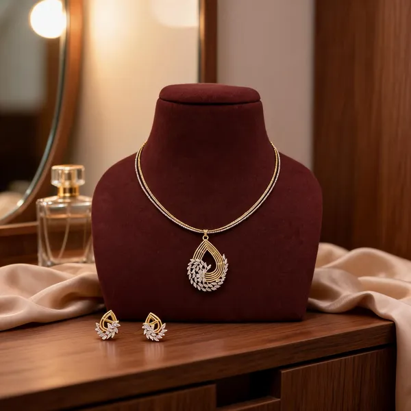 Gold_Tone_Teardrop_Necklace_And_Earrings_Set_for_Women