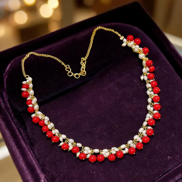 Coral_Beaded_Gold_Tone_Necklace_for_Women