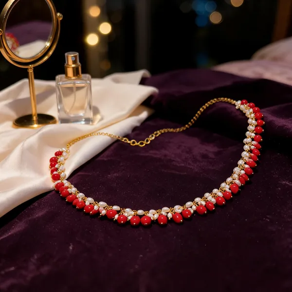 Coral_Beaded_Gold_Tone_Necklace_for_Women