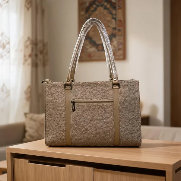Beige_Woven_Fabric_Structured_Tote_Bag_For_Women