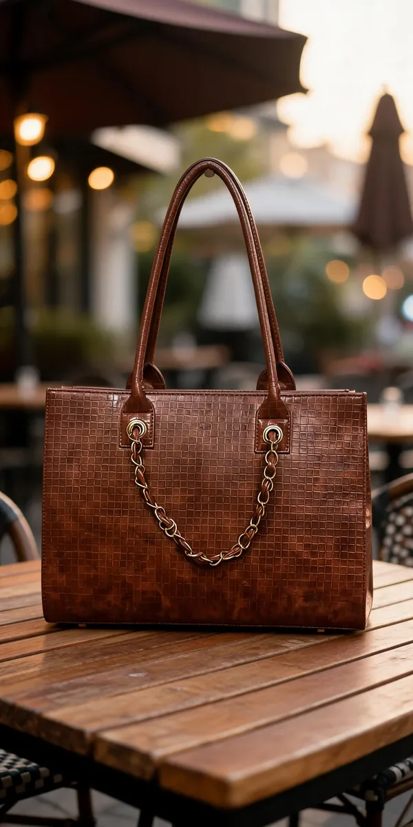 Brown_Synthetic_Leather_Textured_Shoulder_Tote_Bag_For_Women