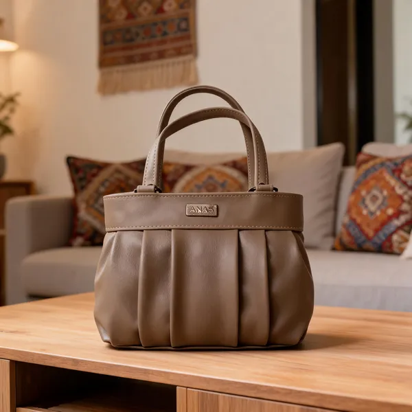 Taupe_Faux_Leather_Pleated_Handbag_For_Women