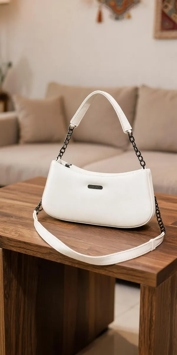 White_Synthetic_Leather_Chain_Shoulder_Bag_For_Women