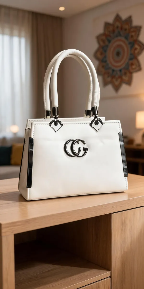 White_Faux_Leather_Structured_Handbag_For_Women