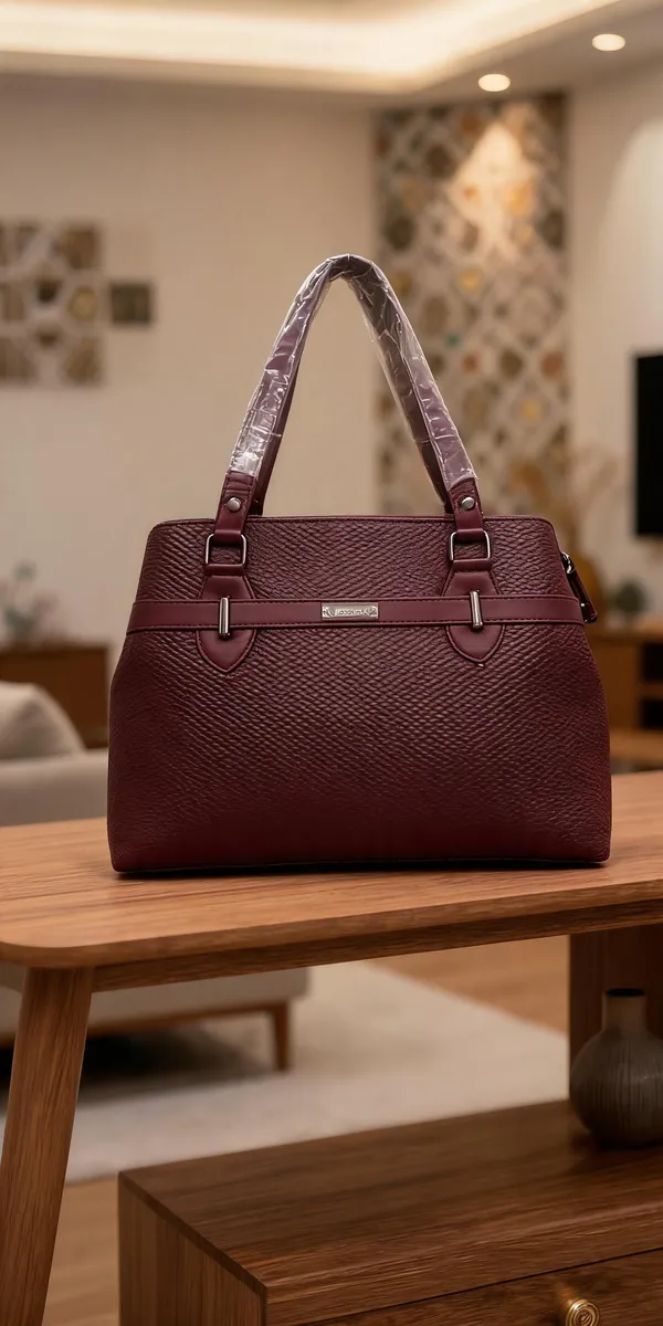 Maroon_Synthetic_Leather_Textured_Structured_Handbag_For_Women
