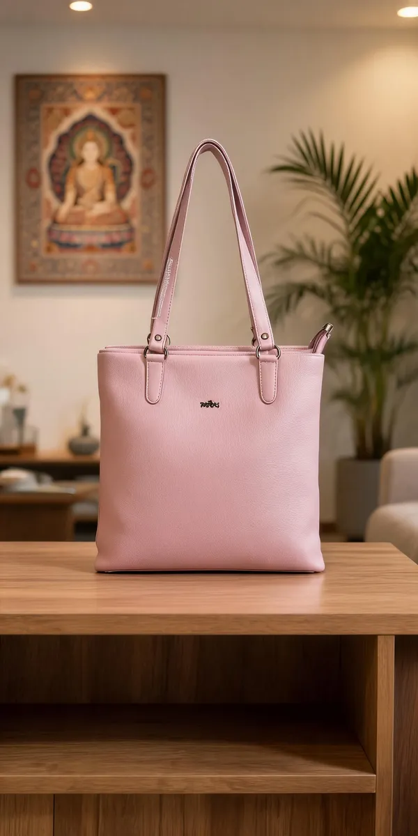 Pink_Faux_Leather_Structured_Tote_Bag_For_Women