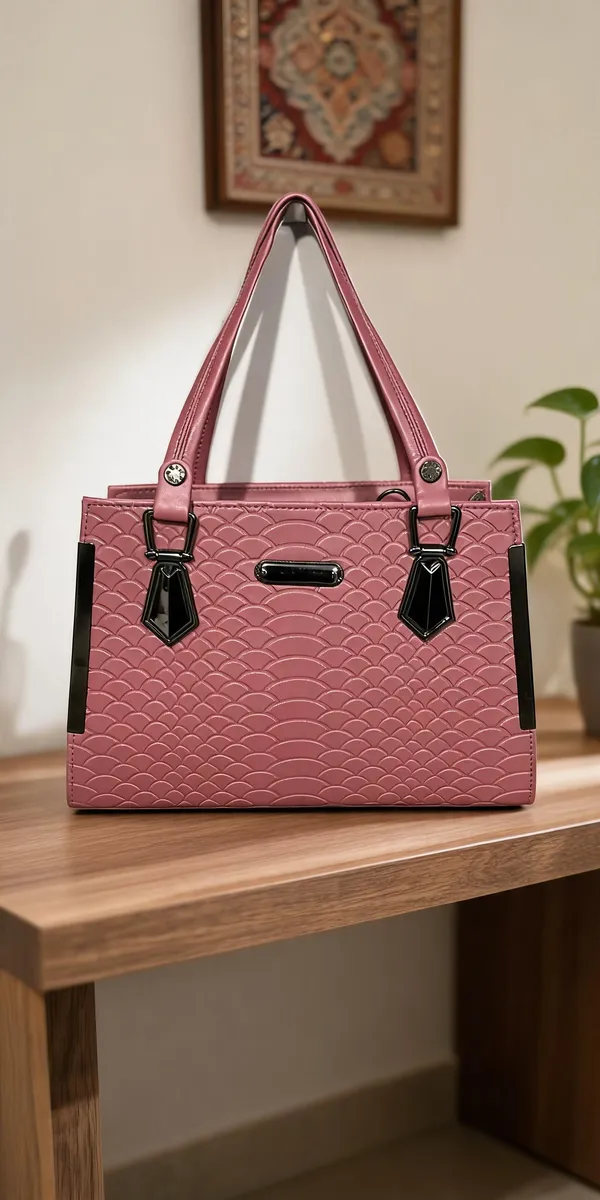 Pink_Faux_Leather_Structured_Tote_Handbag_For_Women