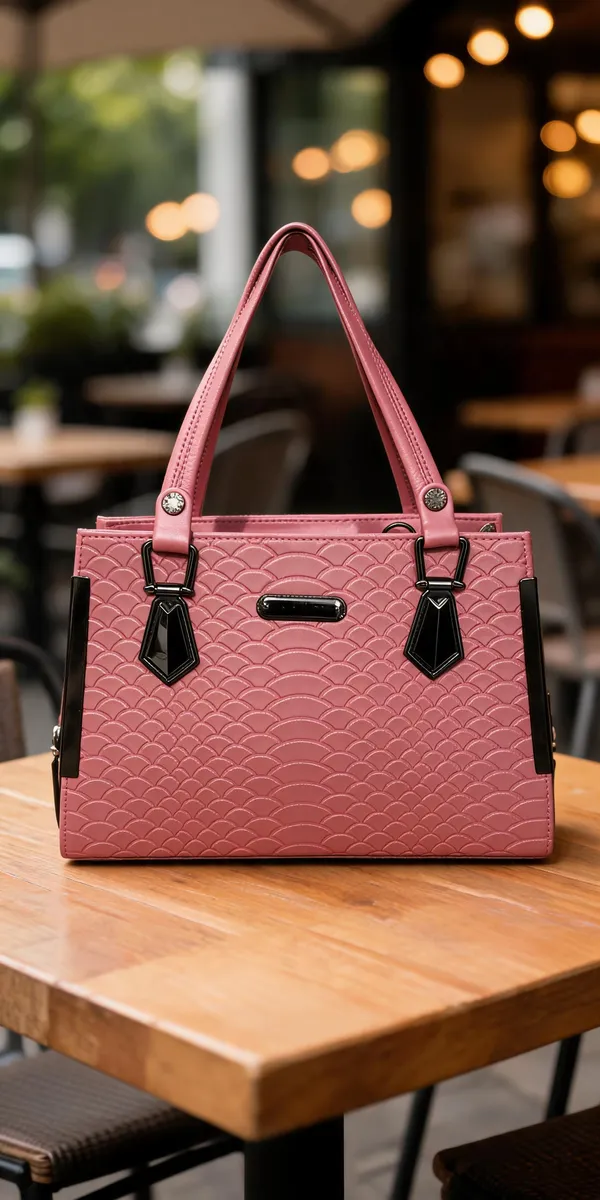 Pink_Faux_Leather_Structured_Tote_Handbag_For_Women